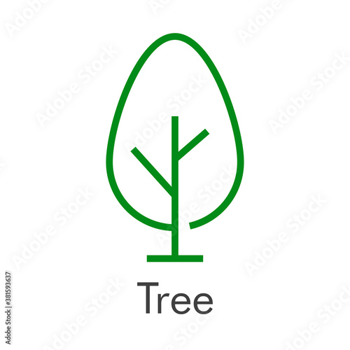 Icono lineal árbol abstracto con ramas en forma de óvalo en color verde
