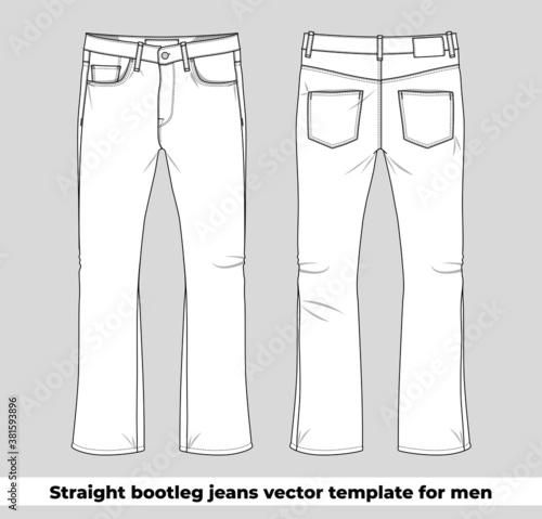 Straight bootleg jeans vector template for men