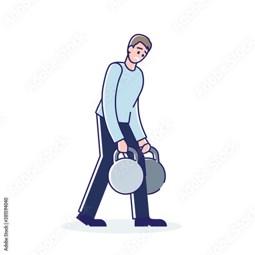 Man carry unbearable burden, cartoon male holding heavy weight of taxes or debt