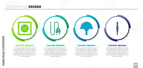 Set Electric light switch, Electric plug, Light emitting diode and Audio jack. Business infographic template. Vector.