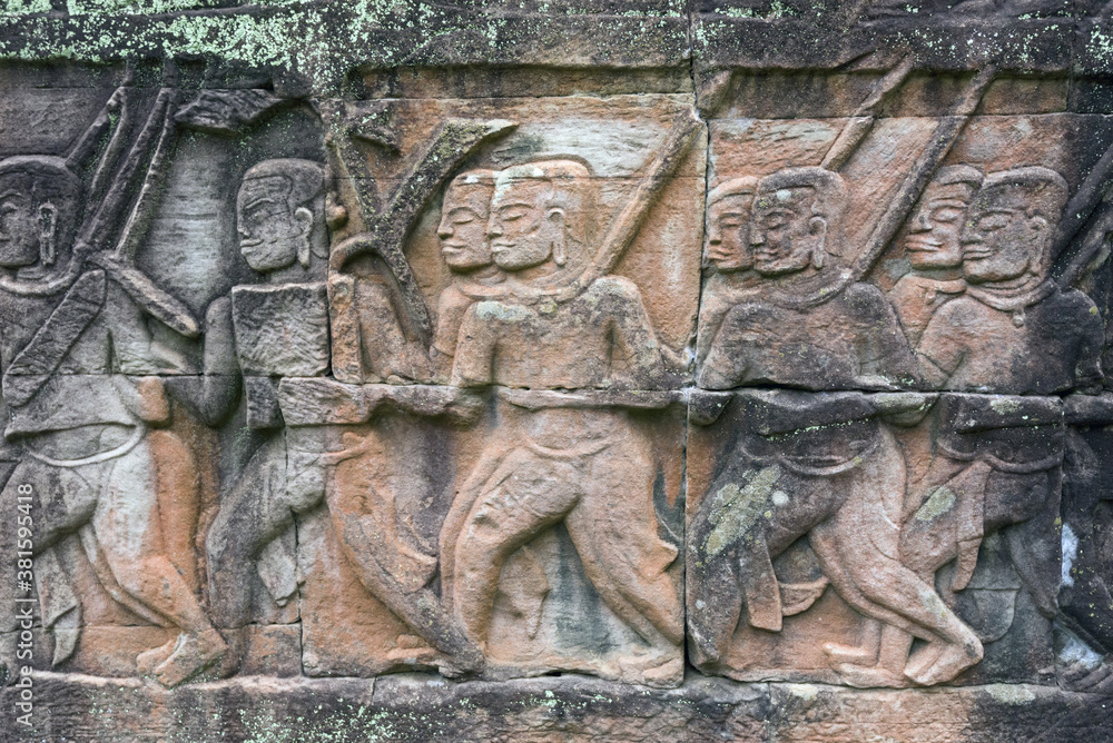 Detail of bas relief on the Bayon , Angkor Thom, Siem Reap