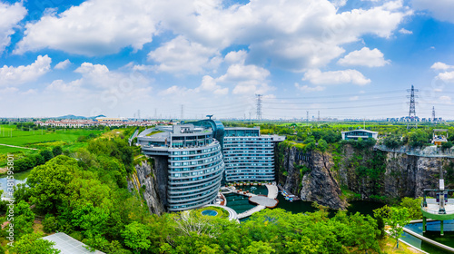 Photography Shanghai,China - August 23,2020:Shimao Shenkeng Intercontinental Hotel in Shanghai Sheshan,the altitude is minus 88 meters