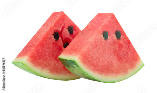 Red of Slice watermelon on white background.