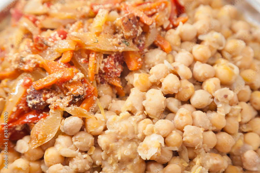 macro of cooked chickpeas and vegetable ragout macro of cooked chickpeas and vegetable ragout