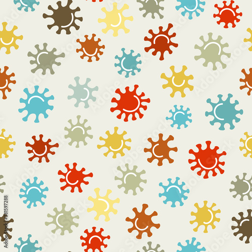 Virus seamless vector pattern. Hand drawn background of the covid-19 coronavirus. Cartoon style. Hand-drawn background.