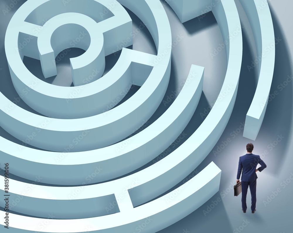 Businessman is trying to escape from maze labyrinth Businessman is trying to escape from maze labyrinth
