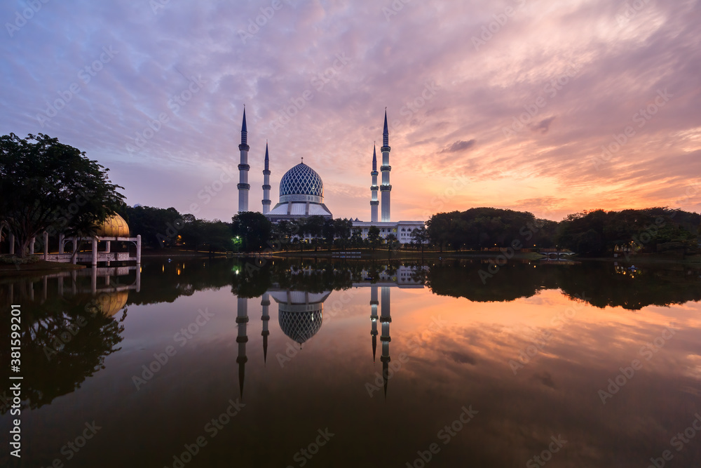 Beautiful landscape of a mosque in Shah Alam Selangor