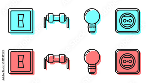 Set line Light bulb with concept of idea, Electric light switch, Resistor electricity and Electrical outlet icon. Vector.