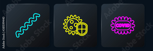 Set line Virus, Corona virus covid-19 and Shield protecting from. Black square button. Vector.