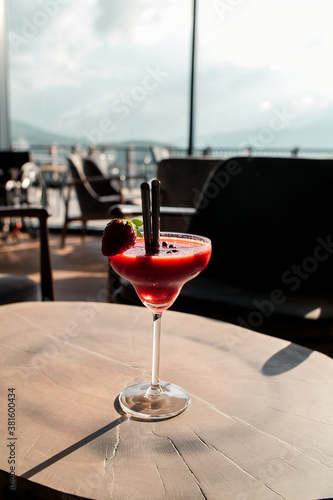 Strawberry Cocktail on the restaurant table 
