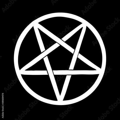 white pentagram on black background