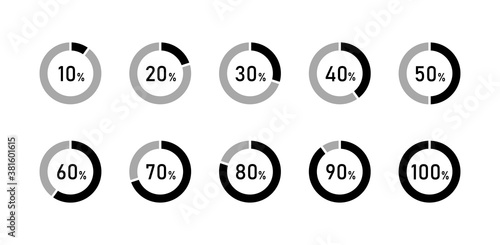 円グラフ、割合のアイコンのセット／数字／％／データ／分析／率／百分率