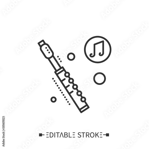Flute line icon. Classical woodwind orchestral musical instrument. Clarinet. Classical, ethnic and contemporary music. Music from different countries. Editable vector illustration