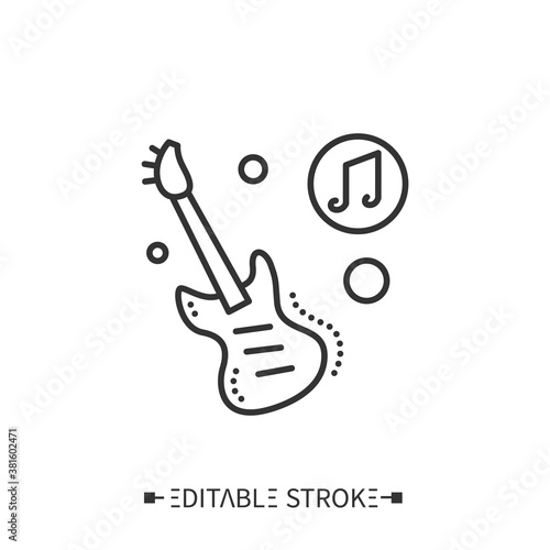 Bass guitar line icon. Modern stringed electric musical instrument with a bass amplifier. Classical, ethnic and contemporary music.Music from different countries. Isolated editable vector illustration