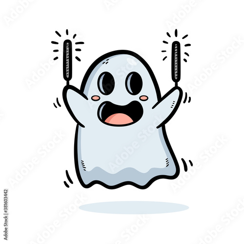 Ghost playing with sparkler cartoon character illustration