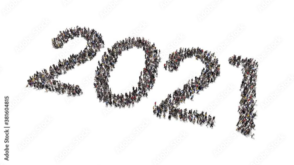 People gathering into crows forming text spelling 2021
People gathering into crows forming text spelling 2021