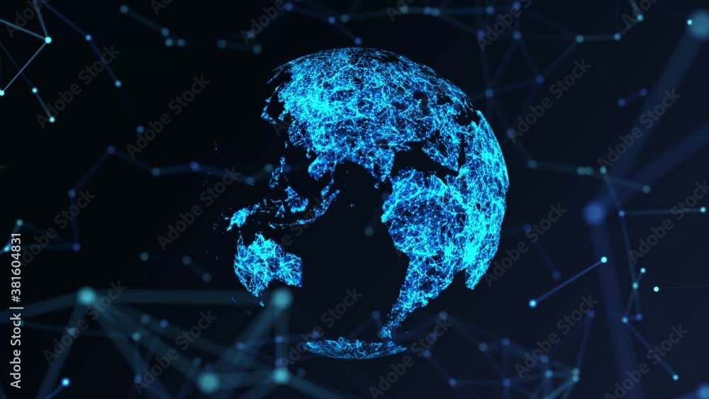 Digital Earth Globe Rotating Abstract Geometric Plexus Motion Background Seamless loop 4k Animation With Alpha. Broadcast World News Opener Presentation.
