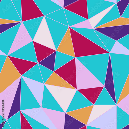 Seamless abstract color polygonal pattern. Pink  yellow  purple line triangles on blue background. Vector mosaic geometric illustration for wallpaper  packaging  fabric  wrapping paper. Copy space