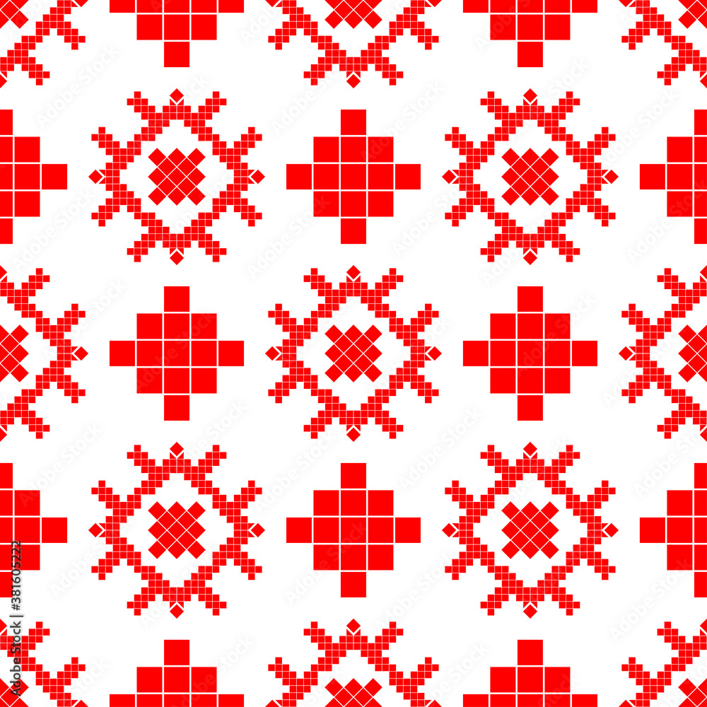 Obraz premium Belarusian national ornament. Slavic red and white colors. Seamless pattern. Vector illustration for web design or print.