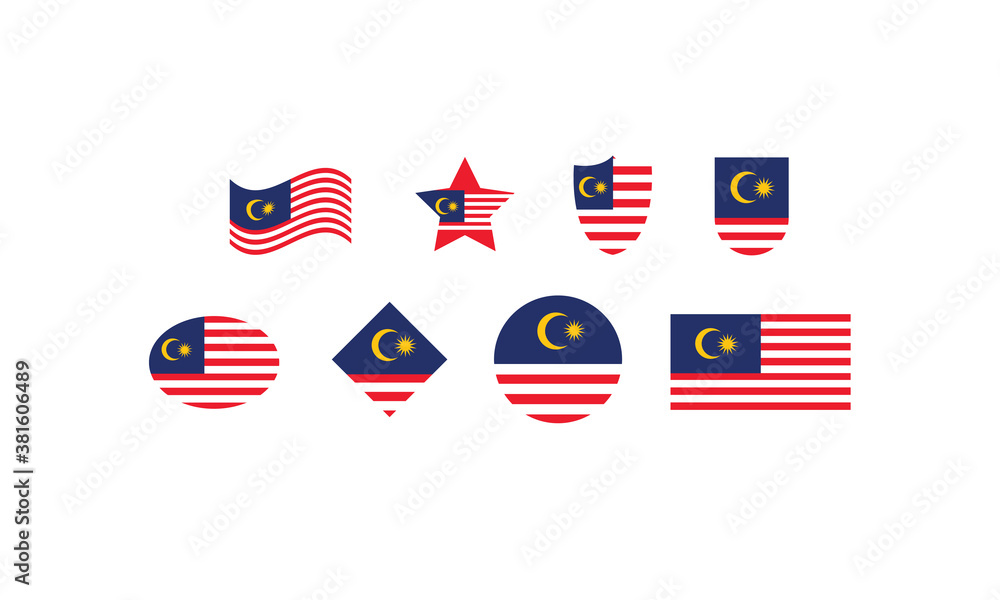 Malaysia flag set shape symbol vector illustration