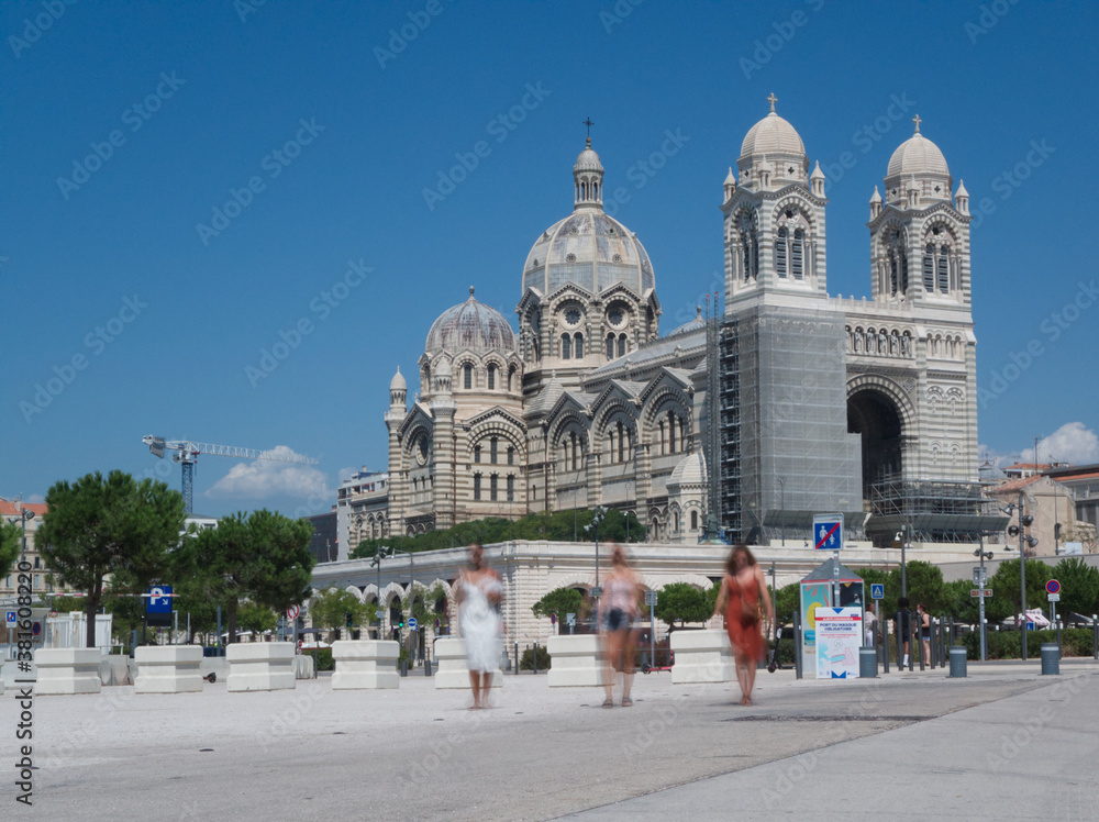 View on the impressive renovated cathedral in Marseille