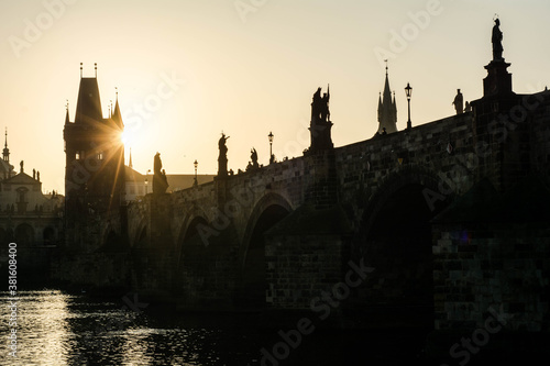 view of Charles Bridge at sunrise, Prague