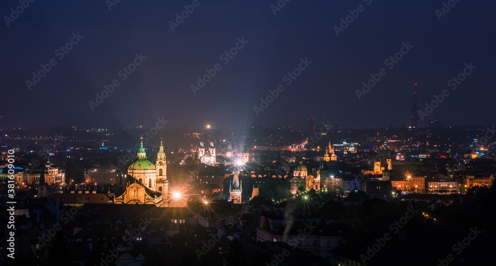 Prague skyline by night panorama