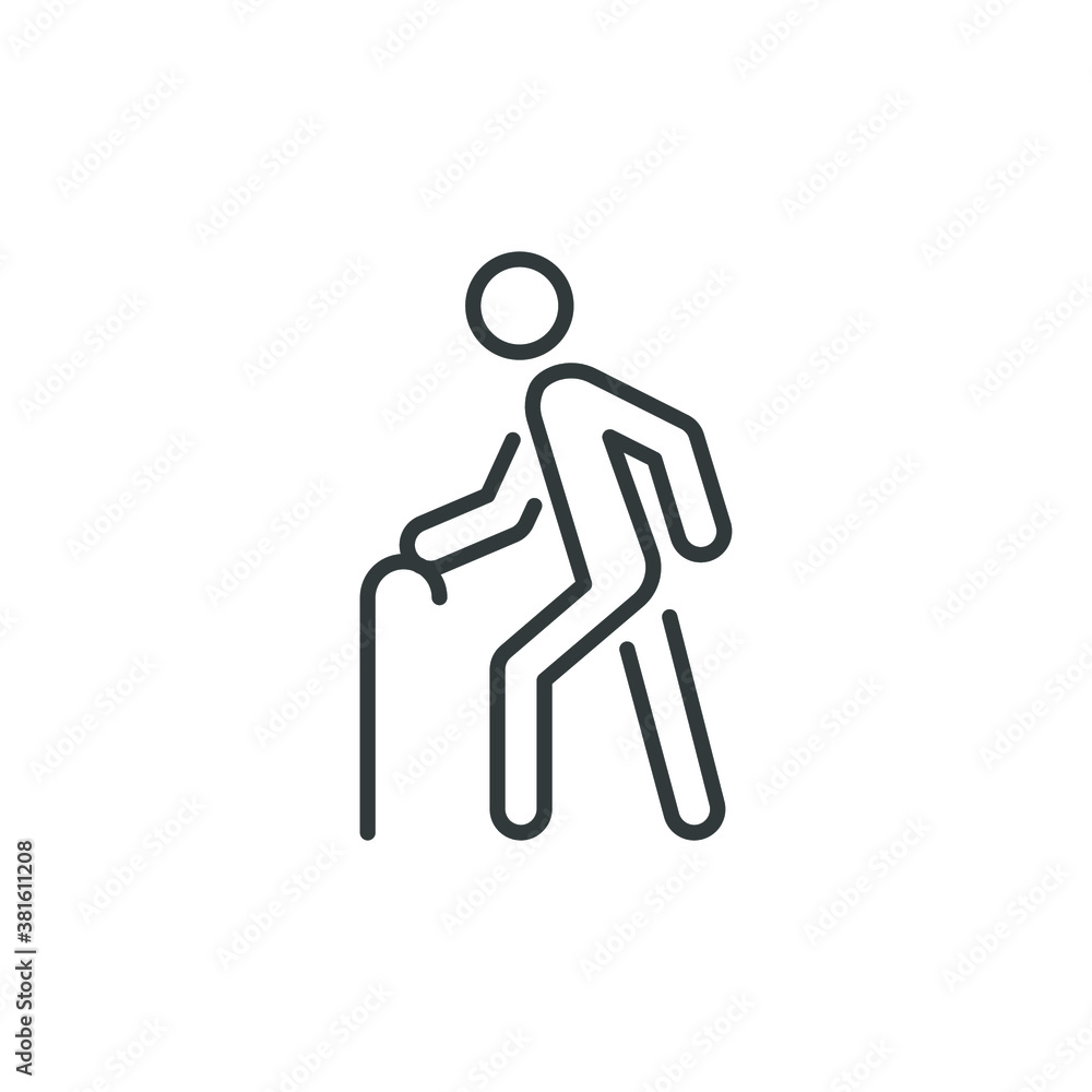 old man icon, elder person with cane, senior generation, thin line web symbol on white background - vector illustration eps10 old man icon, elder person with cane, senior generation, thin line web symbol on white background - vector illustration eps10