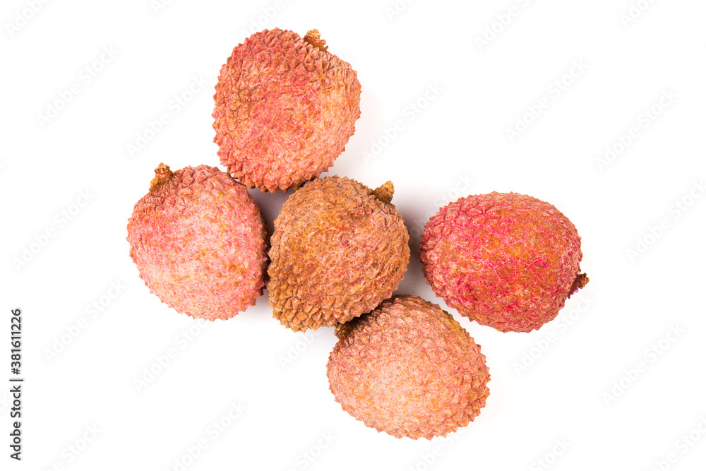 Ripe lychee isolated on white background. Close up Ripe lychee isolated on white background. Close up