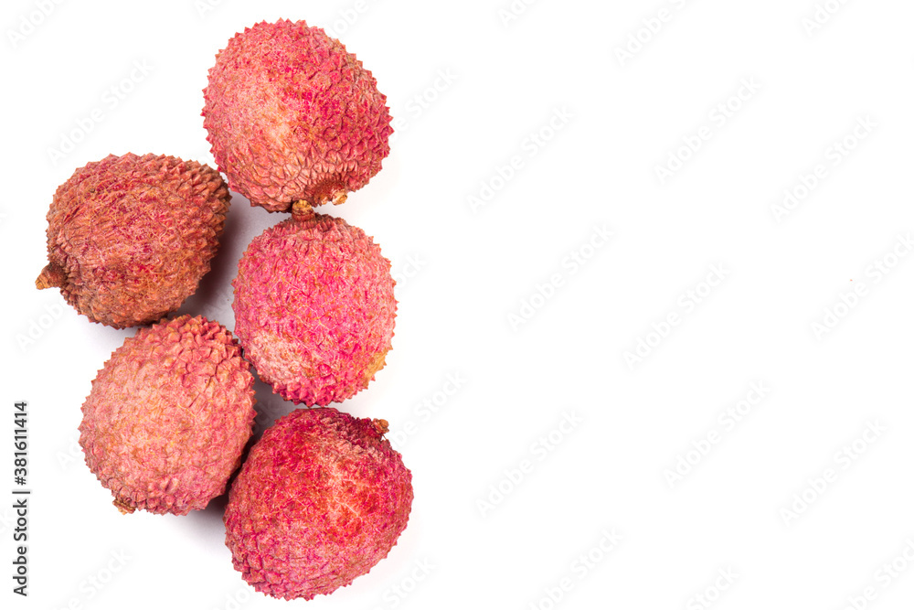 Ripe lychee isolated on white background. Close up Ripe lychee isolated on white background. Close up
