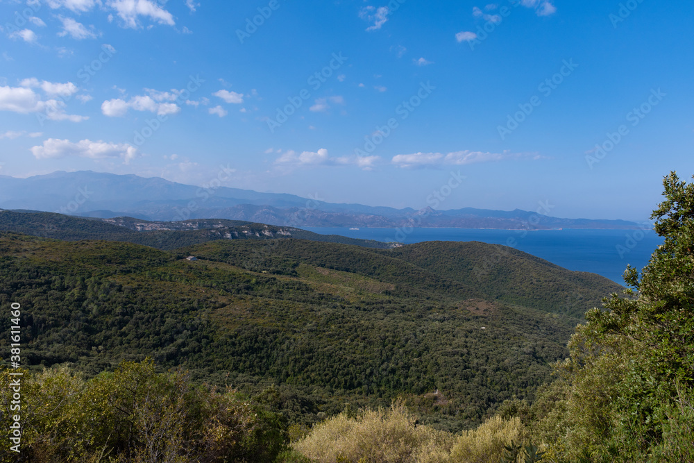 landscape with mountains and sea in Corsica