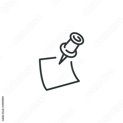 note paper with pushbutton icon, reminder sticker pinned linear sign isolated on white background - editable vector illustration eps10