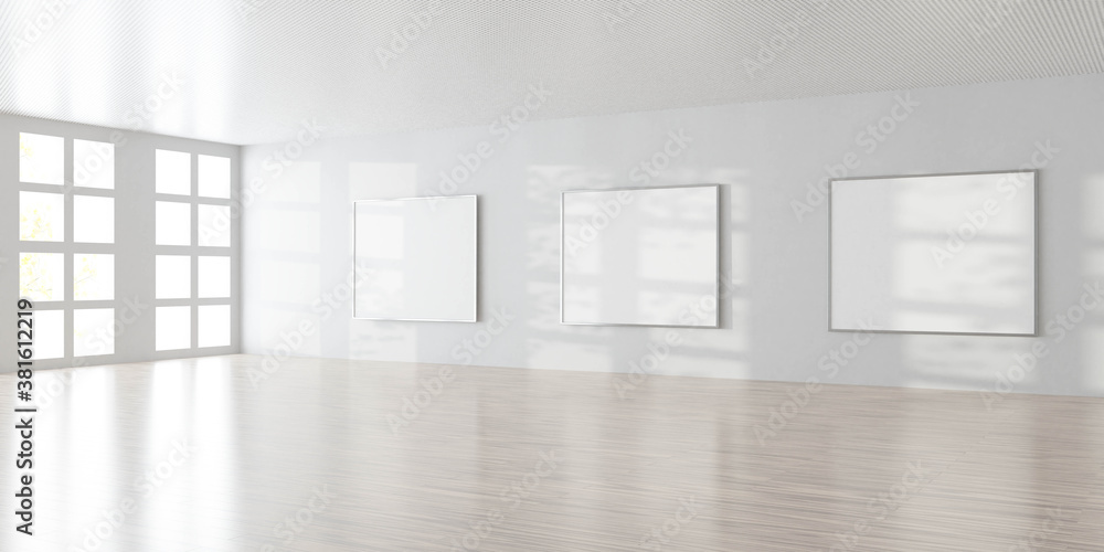 art gallery wall with empty picture frames and copy space to add your content 3d rendering illustration art gallery wall with empty picture frames and copy space to add your content 3d rendering illustration