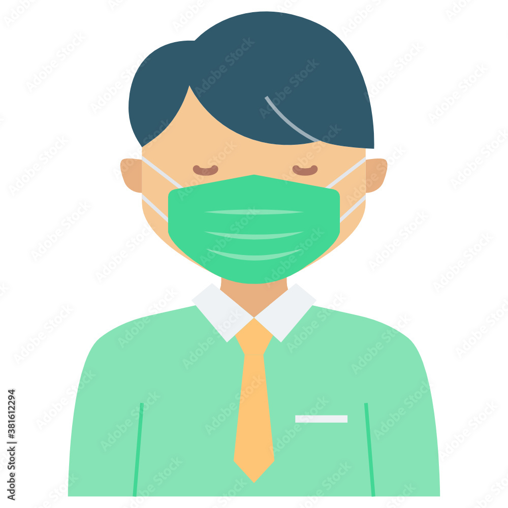 Cute Entrepreneur wearing coronavirus prevention face Mask Vector Icon Design Concept, New normal Avatar on white background Cute Entrepreneur wearing coronavirus prevention face Mask Vector Icon Design Concept, New normal Avatar on white background