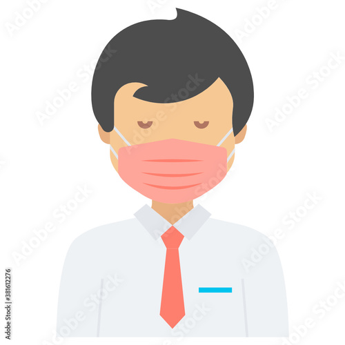 Executive wearing coronavirus prevention face Mask Vector Icon Design Concept, New normal Avatar on white background 