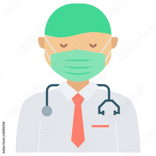 Physician wearing coronavirus prevention face Mask Vector Icon Design, Medical Doctor Profession Concept, New normal Avatar on white background 