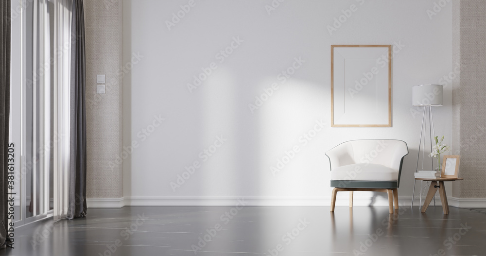 Mock up poster frame in living room.. Mock up poster frame in living room..
