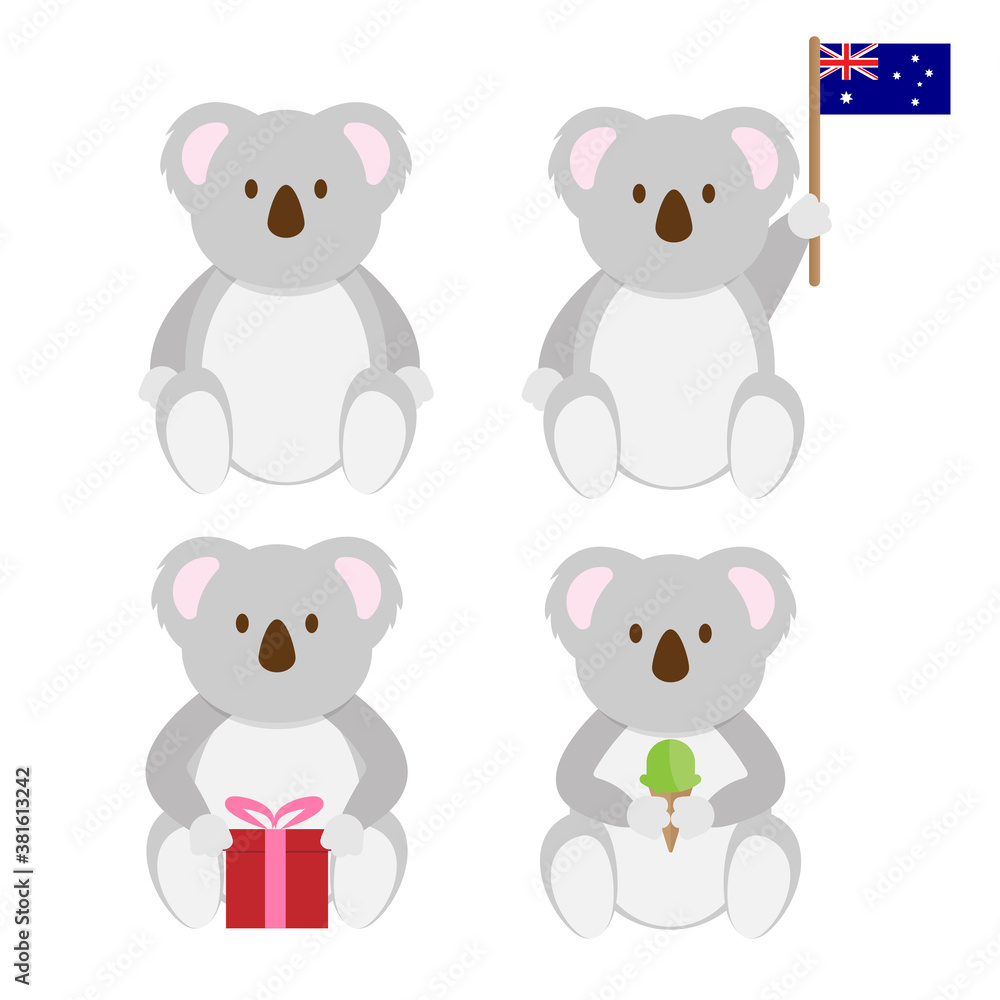 Four Set of Cute sitting grey Koala Vector design