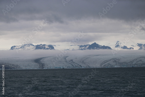 Jökullsárlón glacier lagoon on a grey morning in summer