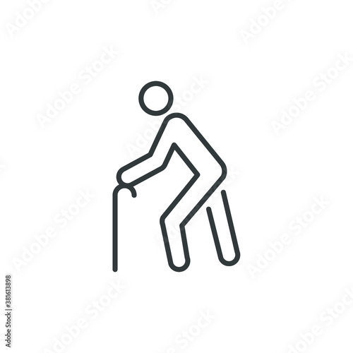 old man icon, elder person with cane, senior generation, thin line web symbol on white background - vector illustration eps10