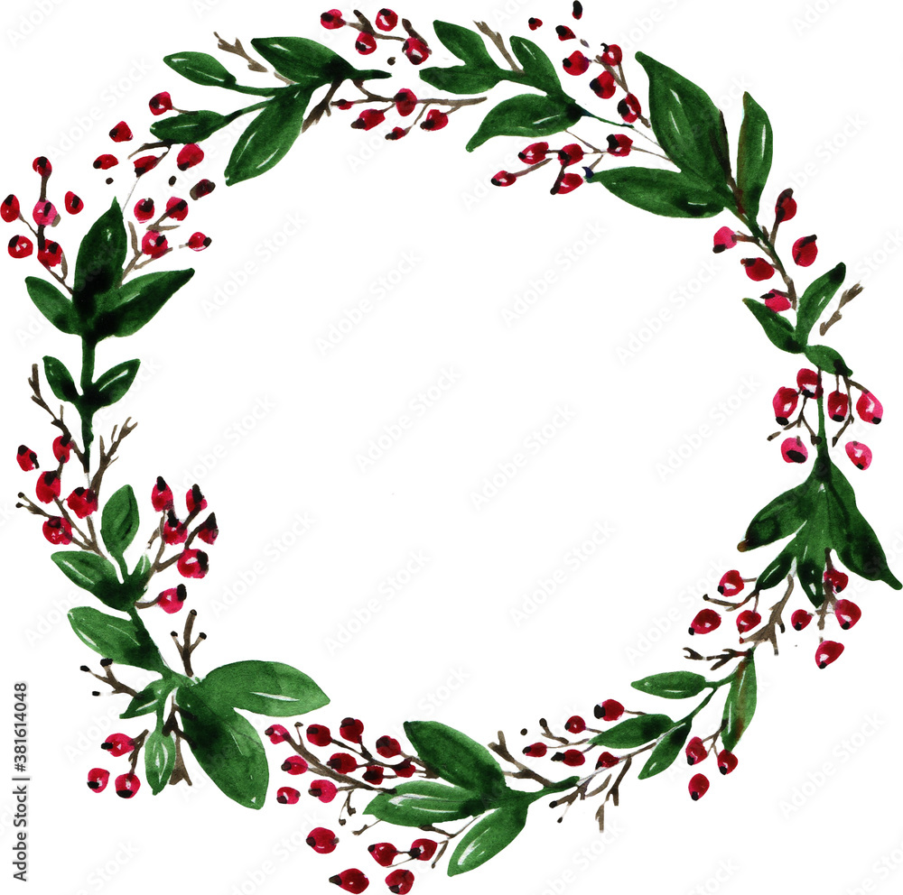 Watercolor Christmas wreaths on a white background isolated. Greeting card.