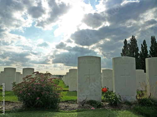Passendale, Belgium: Graves of unknown soldiers at Tyne Cot Commonwealth War Graves Cemetery photo
