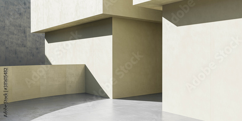 close up of modern building architecture 3d render illustration with cubic geometric shapes