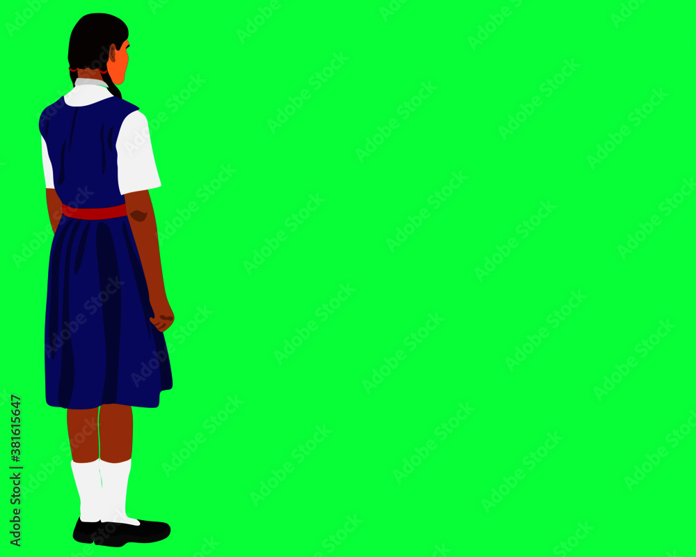An indian government school girl cartoon standing alone on green background abstract art for educational concept. Stock Vector | Adobe Stock An indian government school girl cartoon standing alone on green background abstract art for educational concept. Stock Vector | Adobe Stock