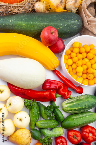 Fruits and vegetables autumn harvest, natural still life for healthy food