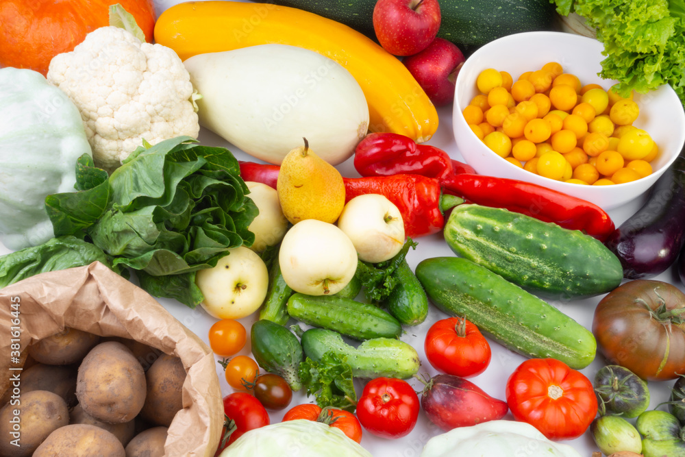 Fruits and vegetables autumn harvest, natural still life for healthy food Fruits and vegetables autumn harvest, natural still life for healthy food