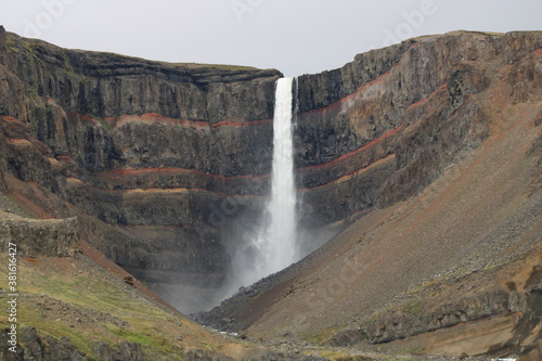 Hengifoss Waterfall in Eastern Iceland close the city of Egilstadir
