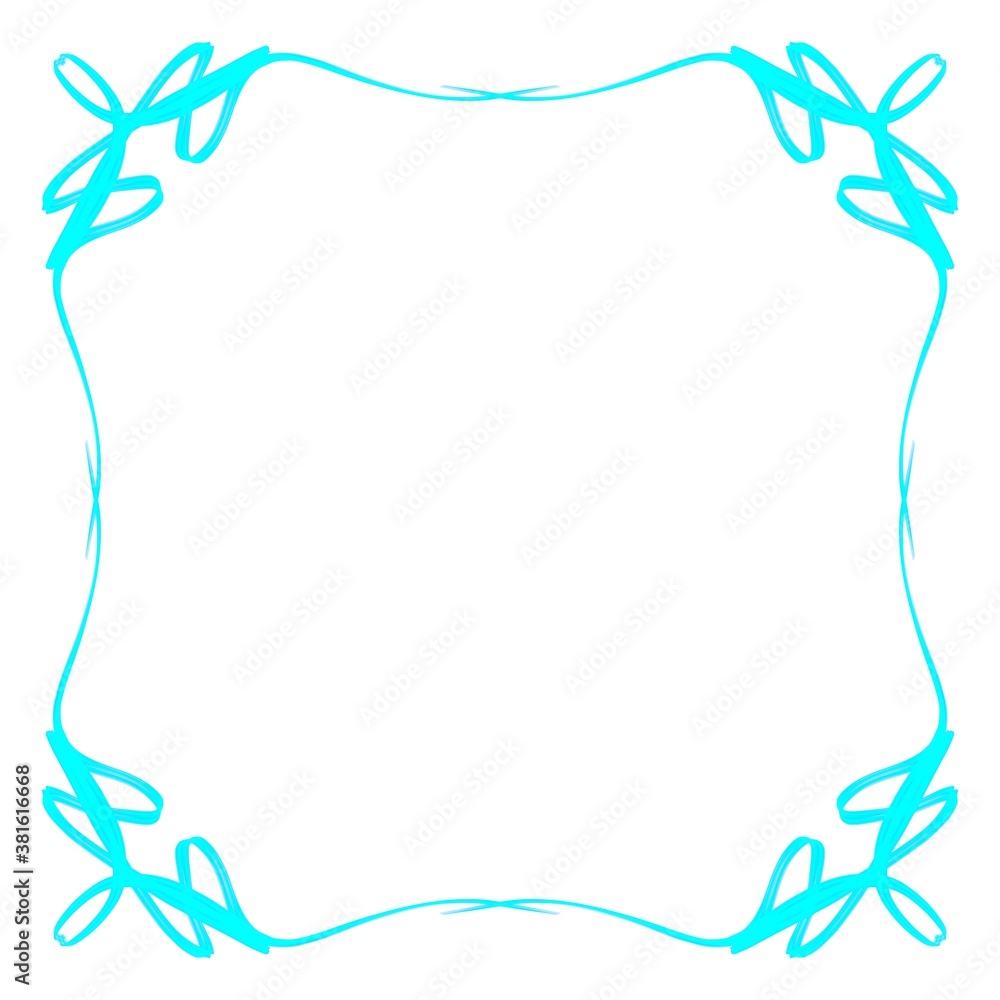 Blue frame on a white background. Border design illustration. White square frame with Blue border. Decorative Design for weddings and Christmas.