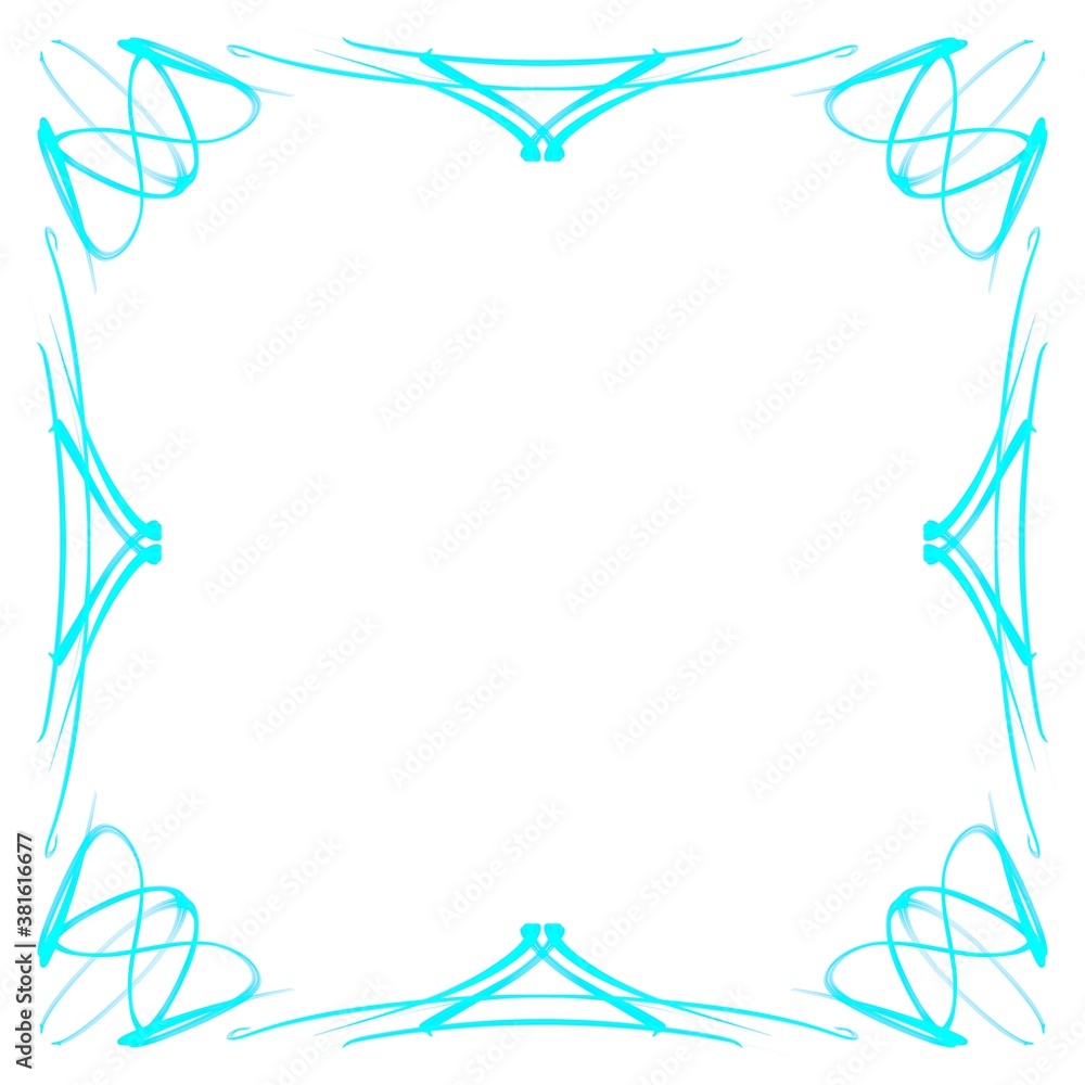 Blue frame on a white background. Border design illustration. White square frame with Blue border. Decorative Design for weddings and Christmas.