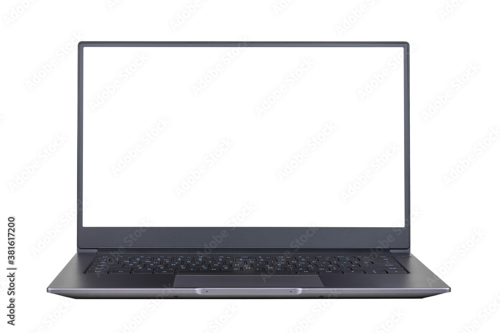 white mock up on laptop screen isolated on white background close up front view white mock up on laptop screen isolated on white background close up front view